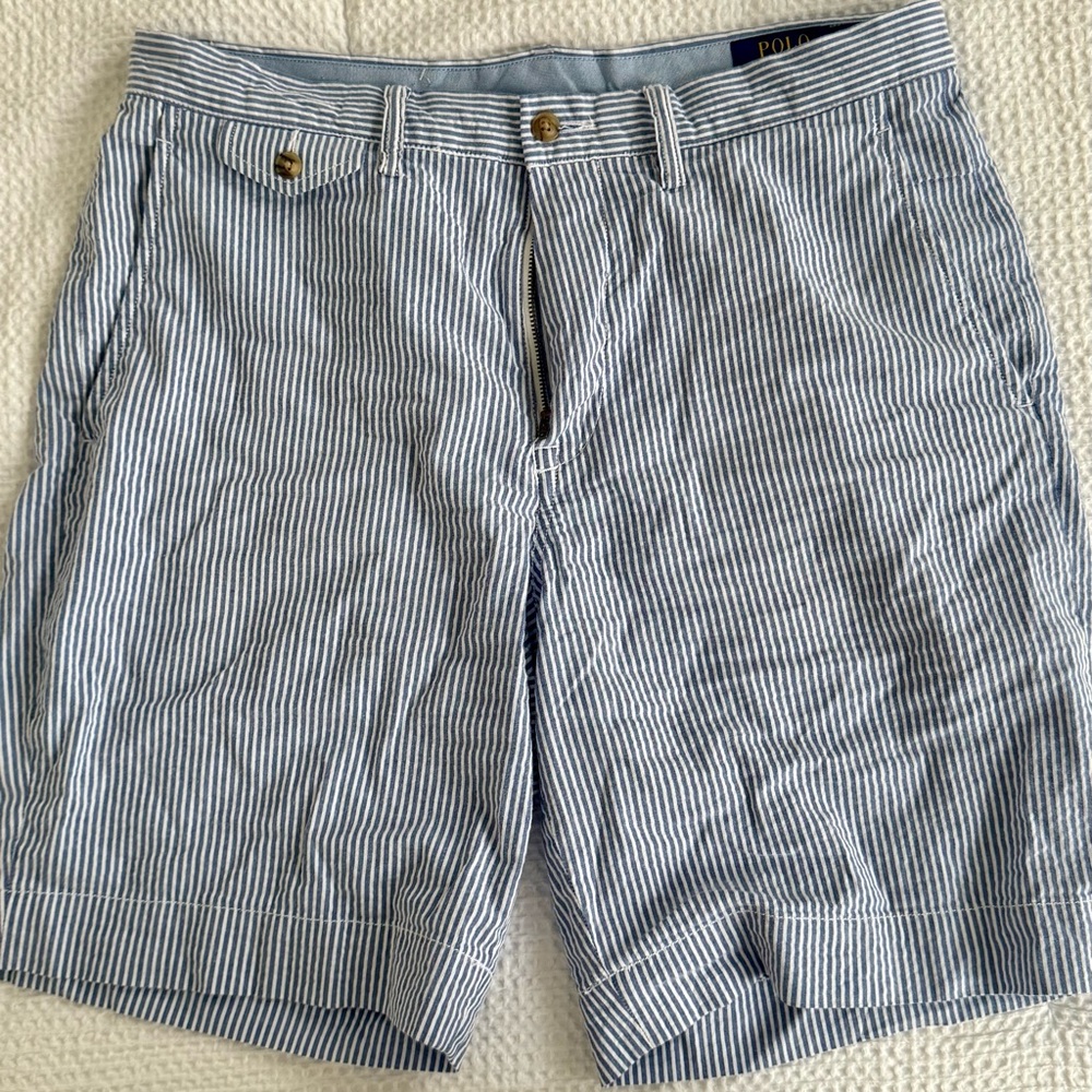 Ralph Lauren Blue and White Flat Front Shorts
